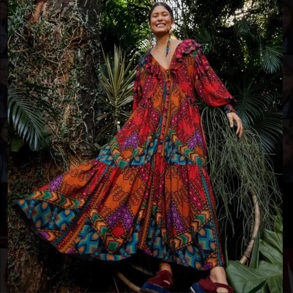 FARM Rio Yawanawa Stripes Ankle Dress size S